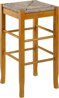 Square Rush Seat Bar Height Stool, 29-Inch, Brown
