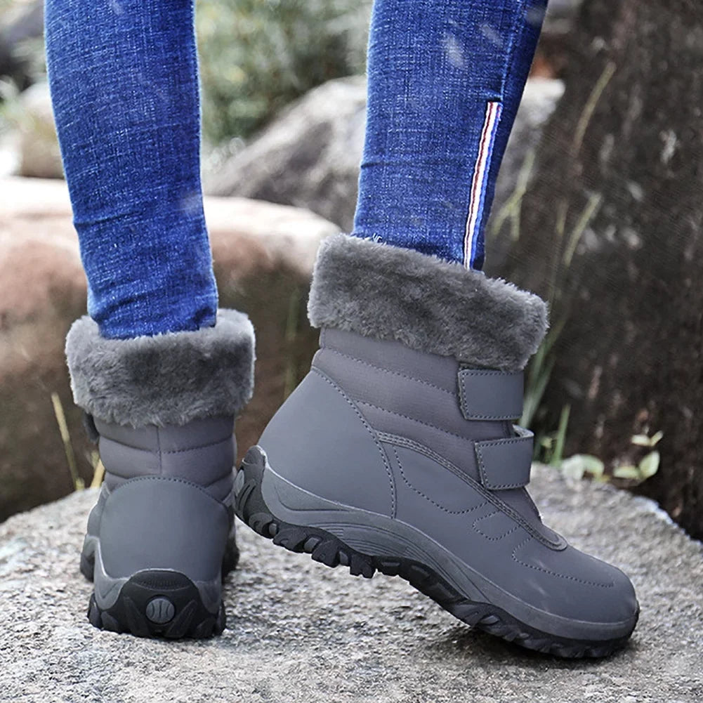 Women's Winter Snow Boots Warm Thickened Faux Fur Lined Waterproof Outdoor Booties Hook and Loop Walking Shoes