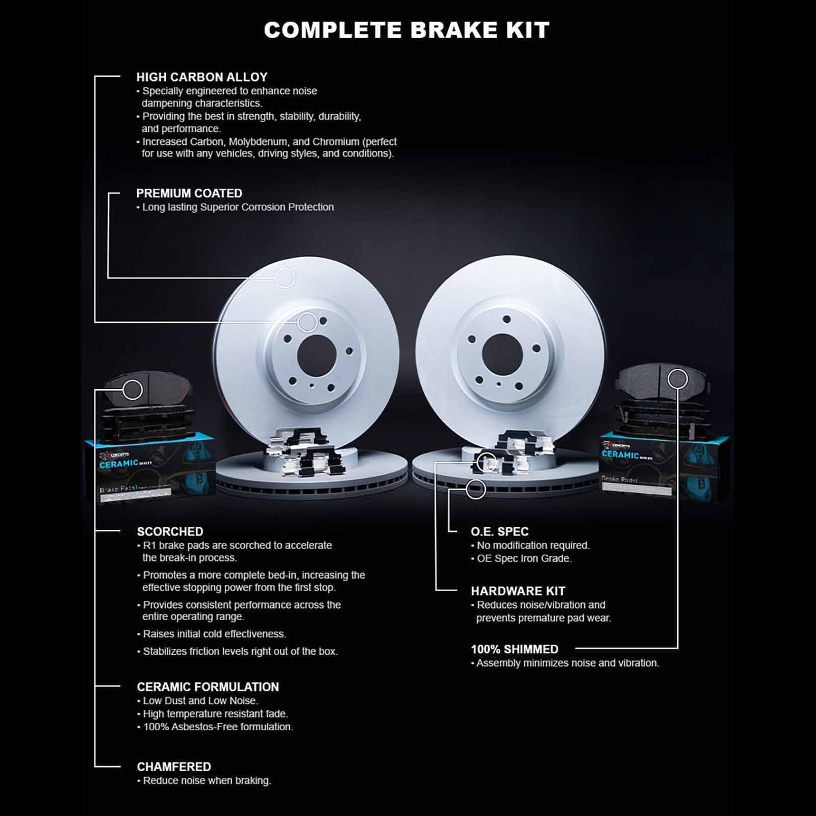 R1 Concepts Wdwh2 59054 R1 Concepts Brake Rotor Carbon Coated With Ceramic Pads Fits select: 2002-2003