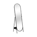 Modern Freestanding Oval Mirror with Black Frame and Storage Base