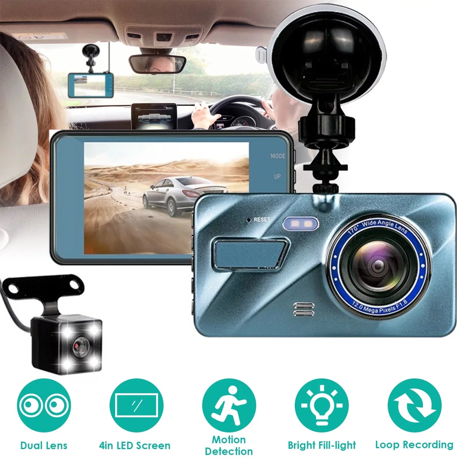 Car Dash Camera, iMounTEK Front and Rear Dual Dash Cam, 170° Super Wide Angle, 4.5inch Screen, G-Sensor, Parking Monitor, Motion Detection