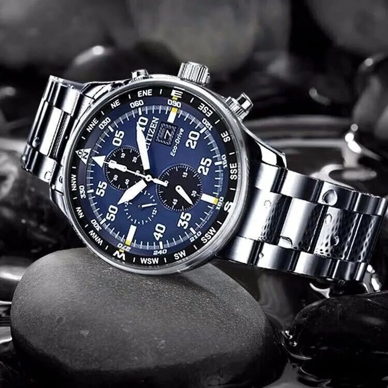 Men's Classic Business Aviator Chronograph Black Dial Eco-Drive Watch