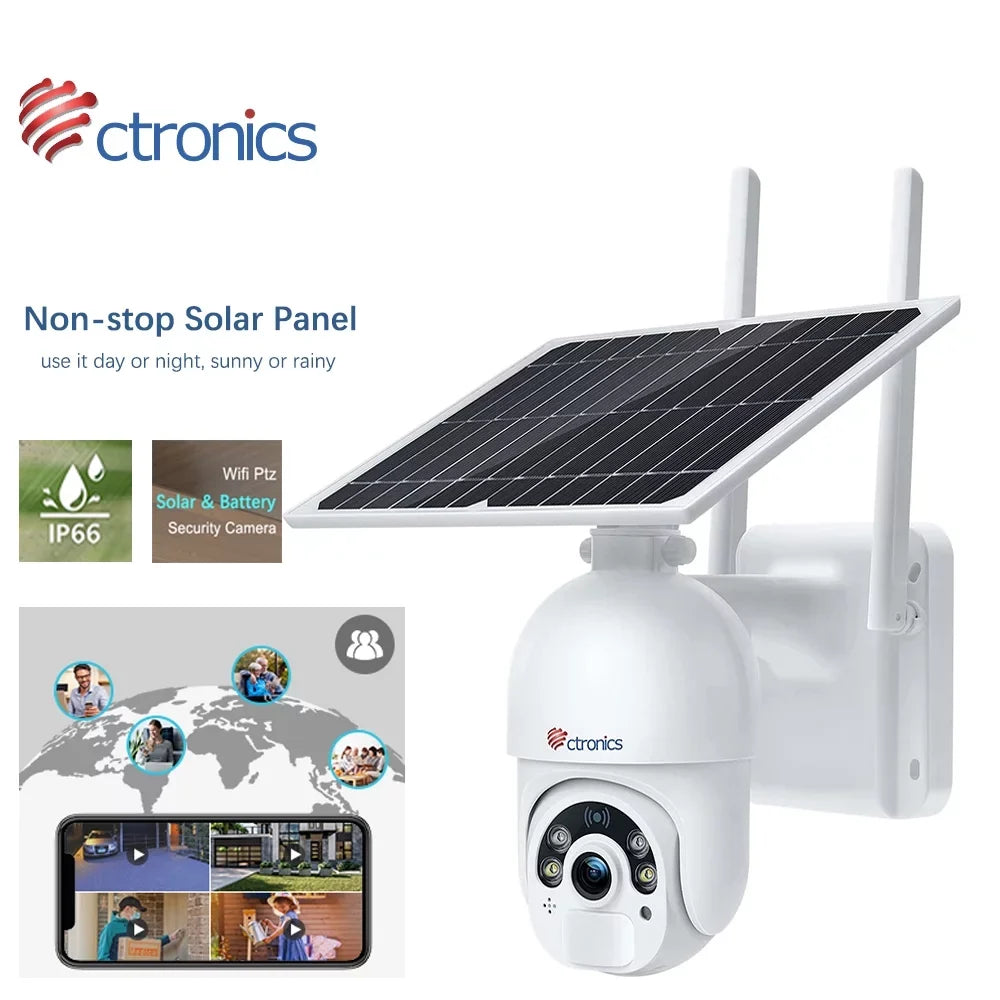 Ctronics Solar Security Camera, Home Security Camera Wireless Outdoor,WiFi Surveillance Camera with Spotlight Color Night Vision,  Human Detection, 2-Way Audio,IP66 Waterproof(S20)