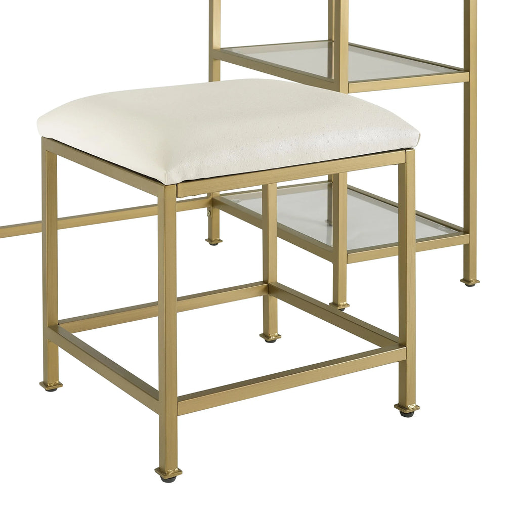 Crosley Furniture Aimee 3-Piece Makeup Vanity Desk Set with Stool and Storage Shelves