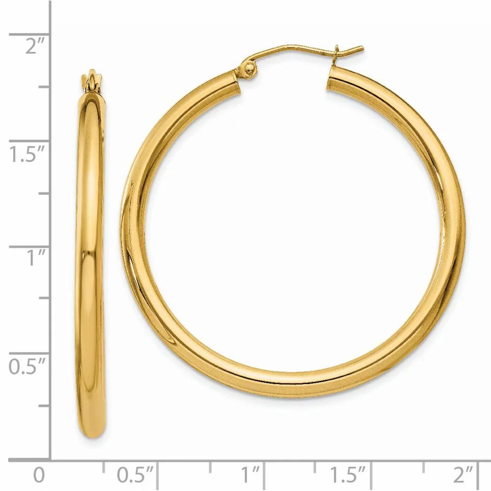 Real 14kt Yellow Gold Polished 3mm Lightweight Tube Hoop Earrings; for Adults and Teens; for Women and Men