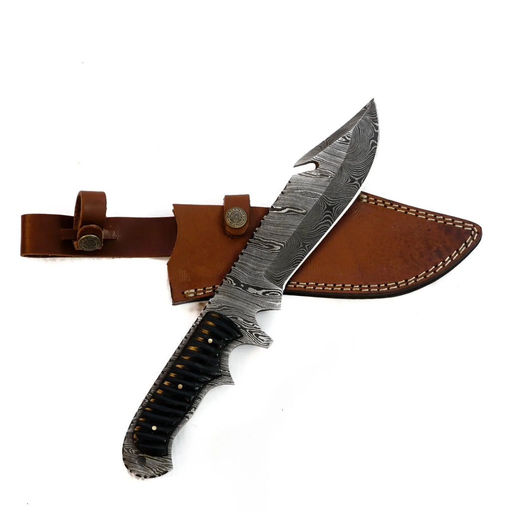 Bowie Knife- Outdoors- High Carbon Damascus Steel Blade- Hunting Knife - 12