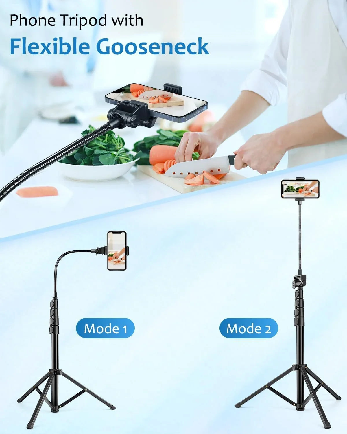 Phone Tripod, 80" Tall Tripod Stand with 13" Adjustable Gooseneck, Cell Phone Tripod with Remote and Phone Holder,