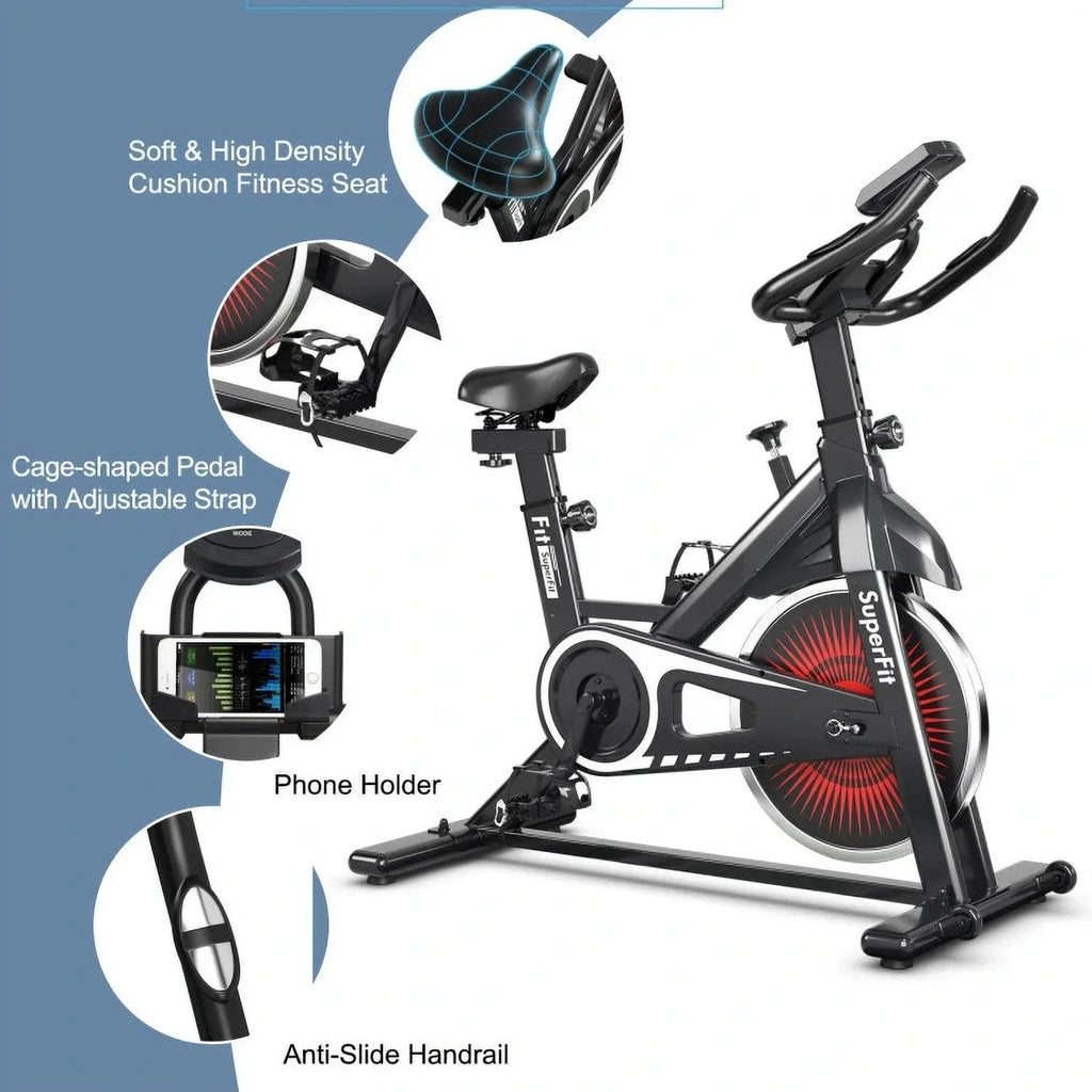 Exercise Bicycle, Adjustable Resistance Silent Belt Drive, Gym Indoor Stationary Bike, Red