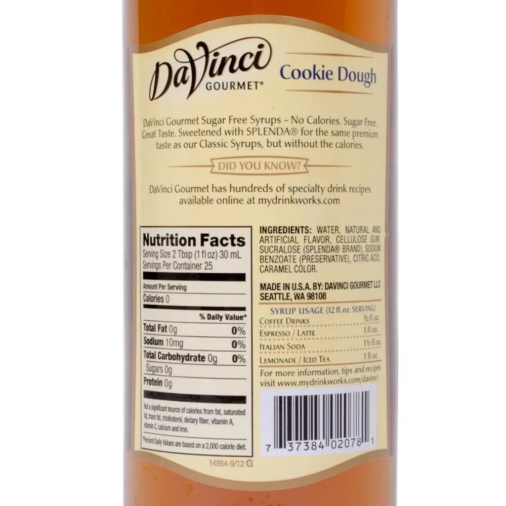 Da Vinci Sugar Free Syrup, Cookie Dough, 750 mL (Glass)