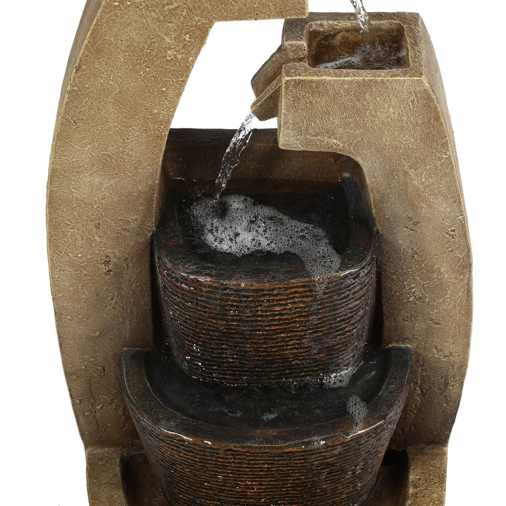 HomeStock Country Cottage Brown Cement Modern Sculpture Outdoor Fountain With Led Light