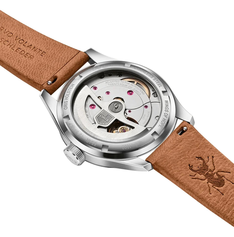 Limited Edition Oris Big Crown Wings Of Hope Automatic Stainless Steel White Dial Beige Leather Strap Mens Watch 401 7781 4081-Set