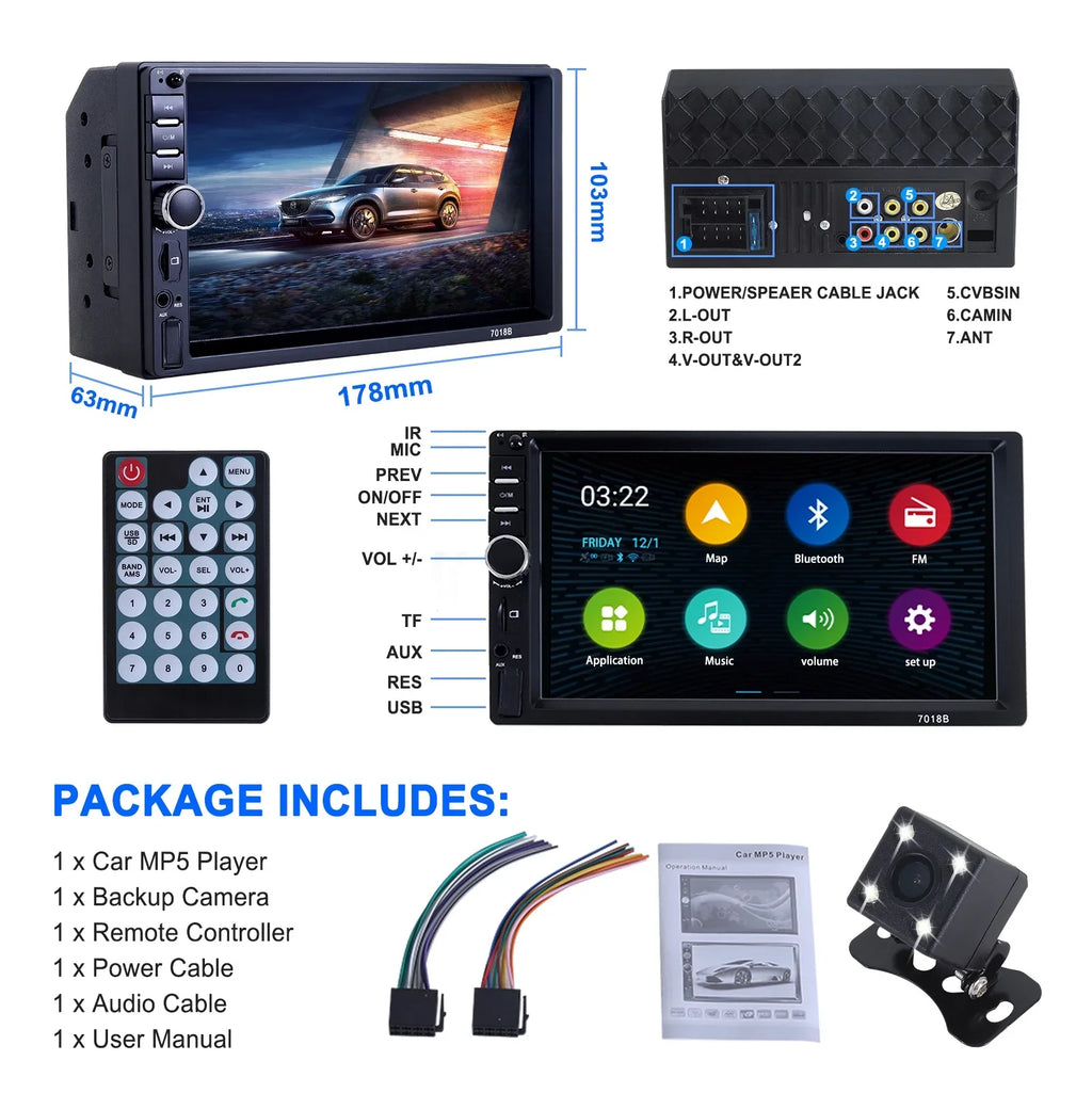 7" Car Stereo Double Din Bluetooth Car Radio Touch Screen Car Radio Audio Receiver  Radio with Backup Camera - Support Mirror Link///, Hands Free Calling