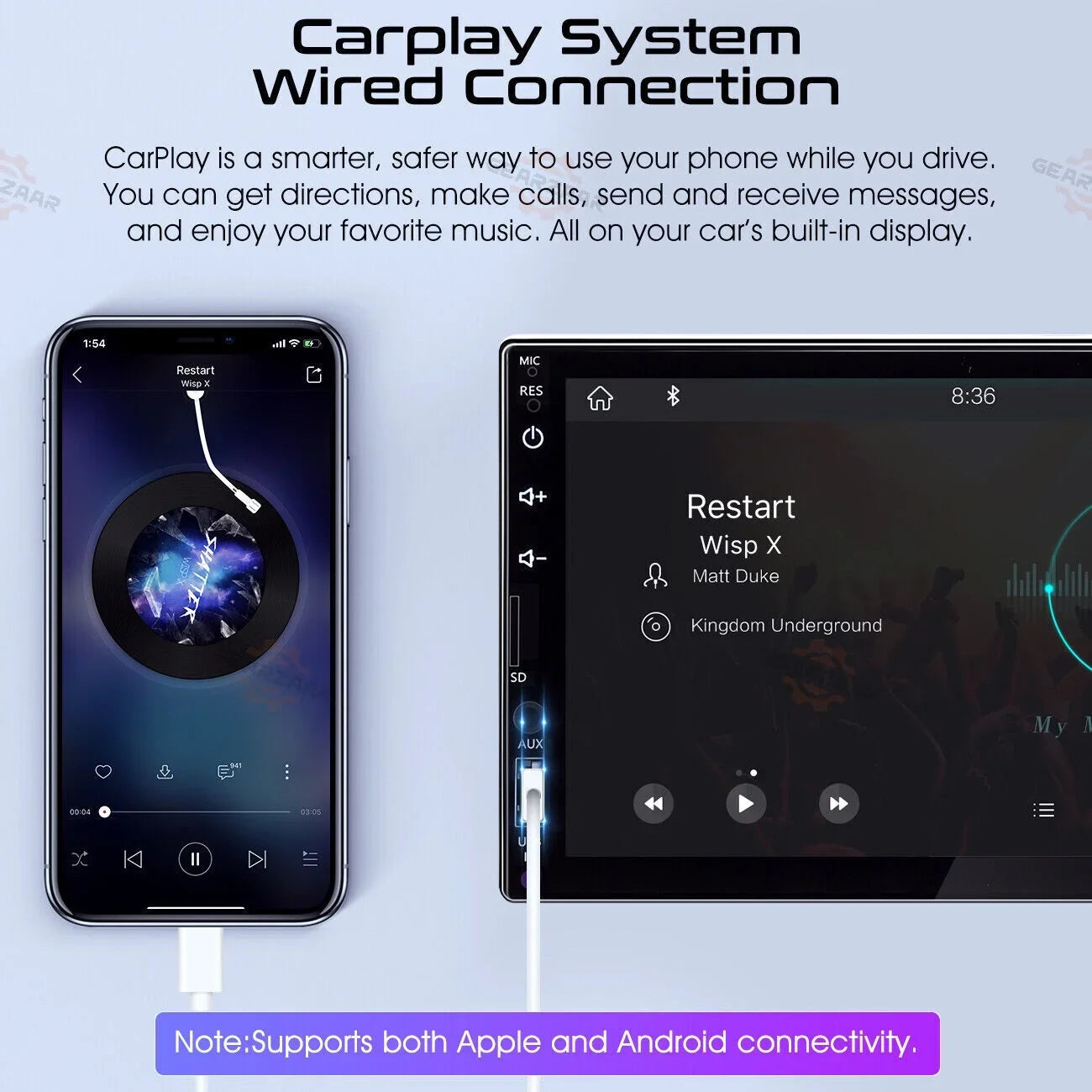 Double 2Din 7" Car Stereo Android/Apple Carplay Radio Touch Screen Player + 12LED Camera