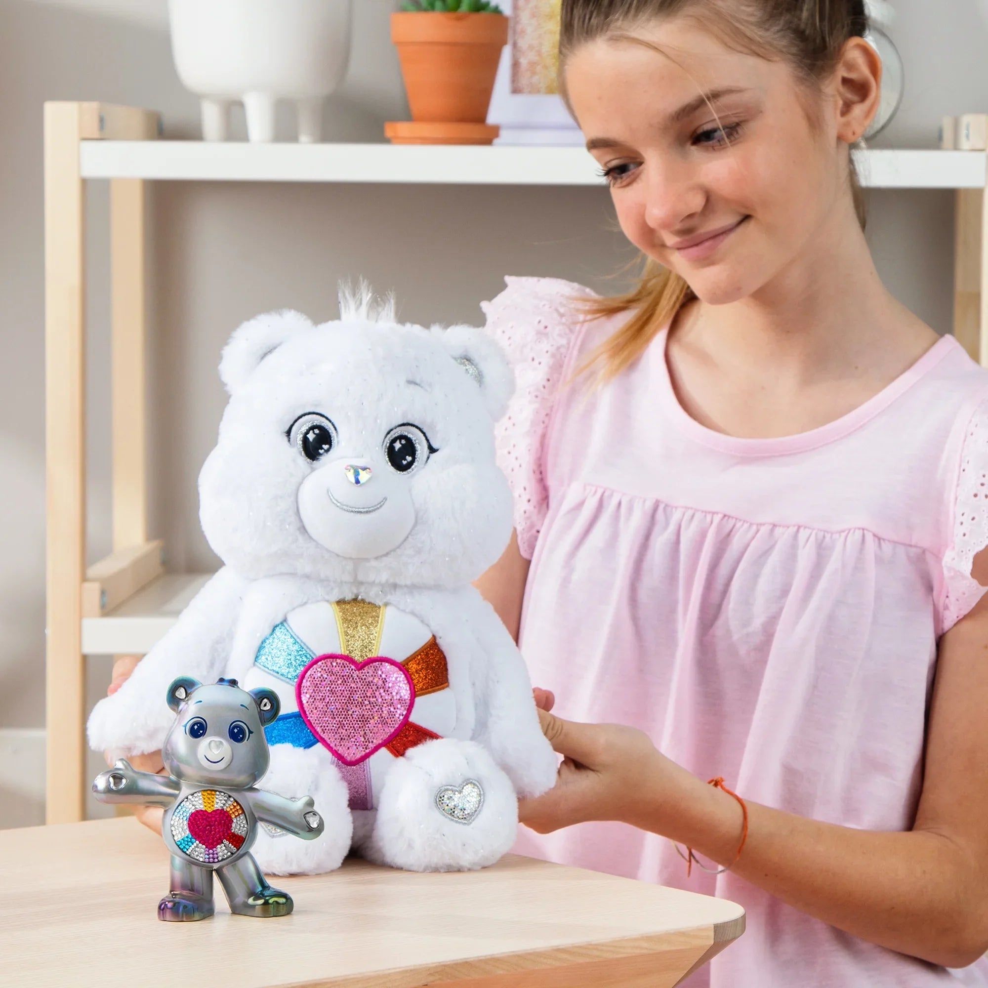 Care Bears 14"  Hopeful Heart Bear and 5" Collectible Hopeful Heart Bear - Special Collector  Limited Edition.