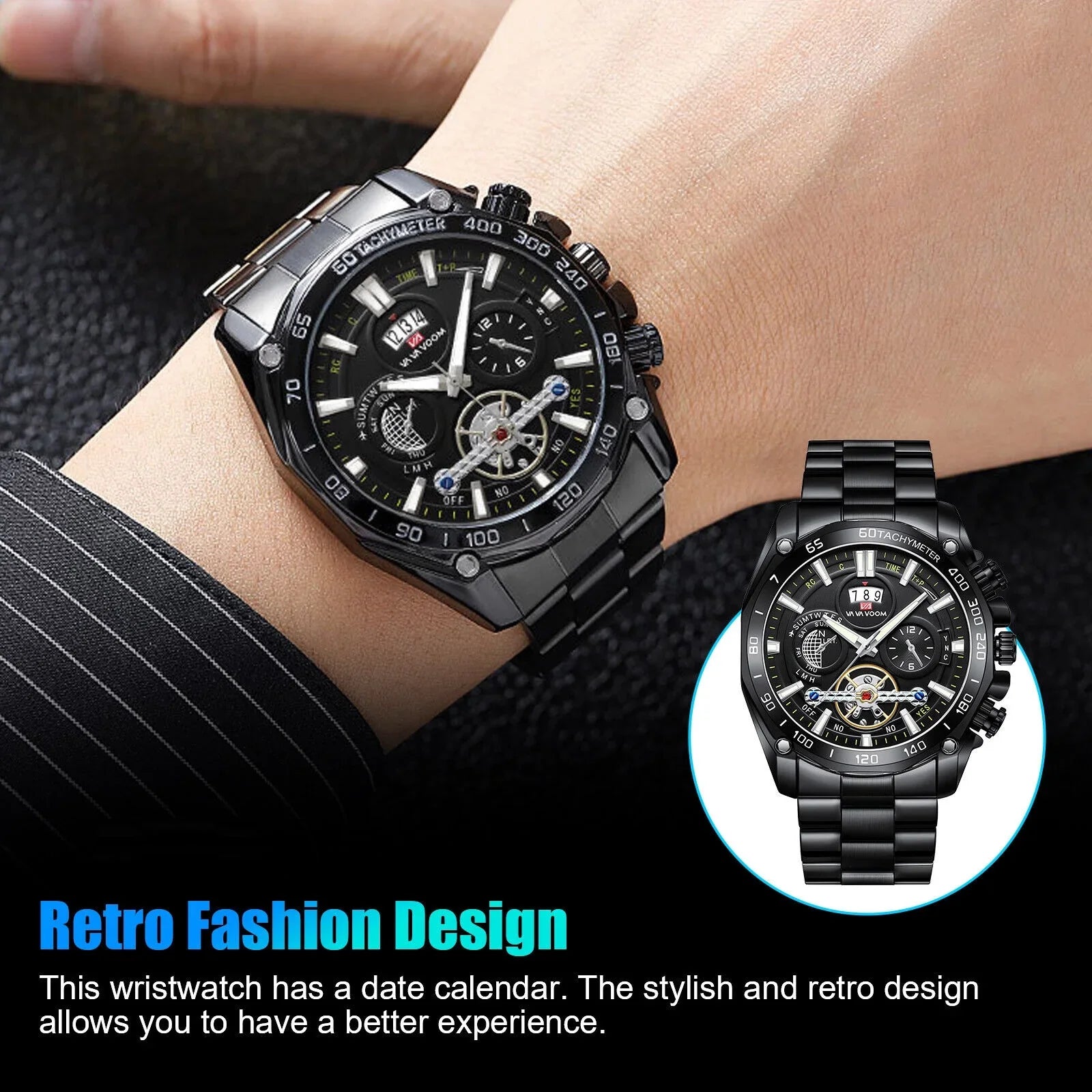 Men's Classic Stainless Steel Quartz Luminous Watch Luxury Waterproof Wristwatch