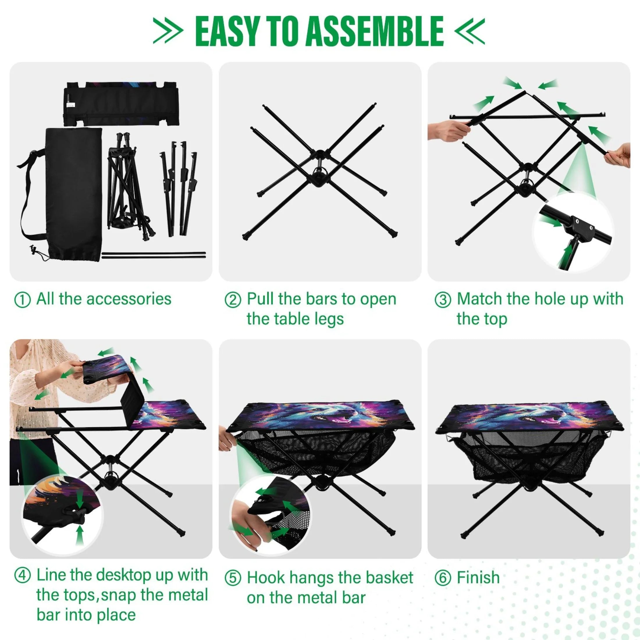 Wolf Abstract Cool Camping Foldable Portable Table Beach Table with Storage Bag Compact Picnic Table for Outdoor Hiking Fishing