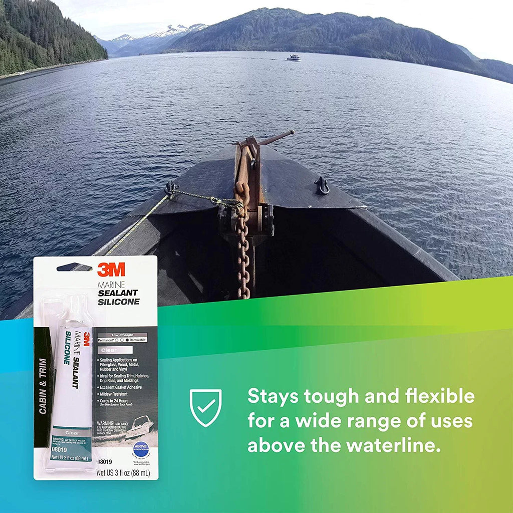 3M Marine Grade Silicone Sealant 08019  For Boats and RVs  Clear  3 Ounces
