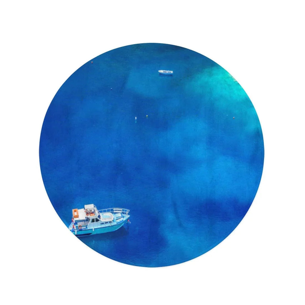 60 inch Round Beach Towel Blanket Boats and Turquoise Water in The Blue Lagoon Travel Circle Circular Towels Mat Tapestry Beach Throw