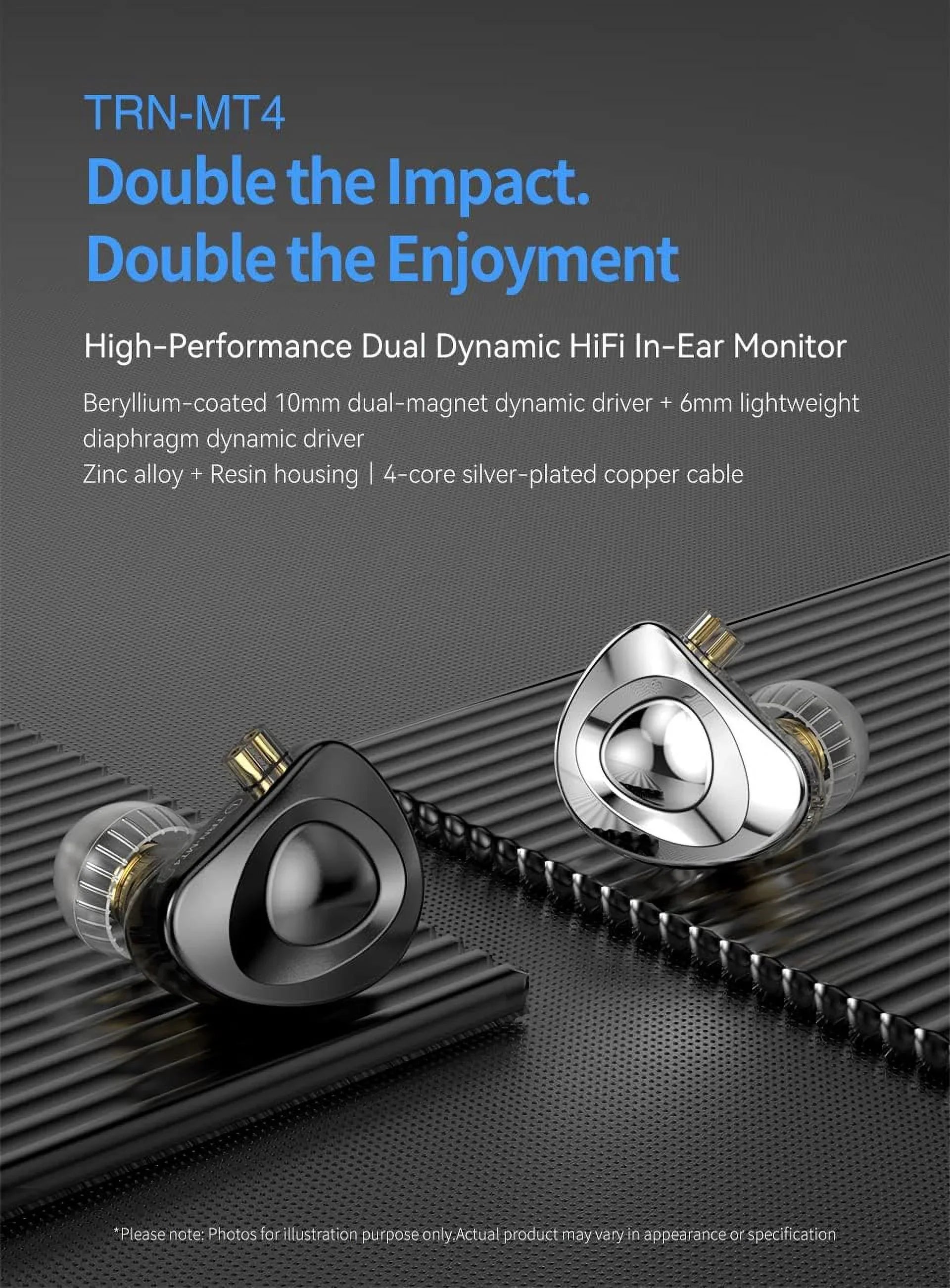 Kinboofi  MT4 in Ear Monitor Headphone, 10mm Dual Magnet Dyna Drive Earphone with 4-core Silver-Plated Copper