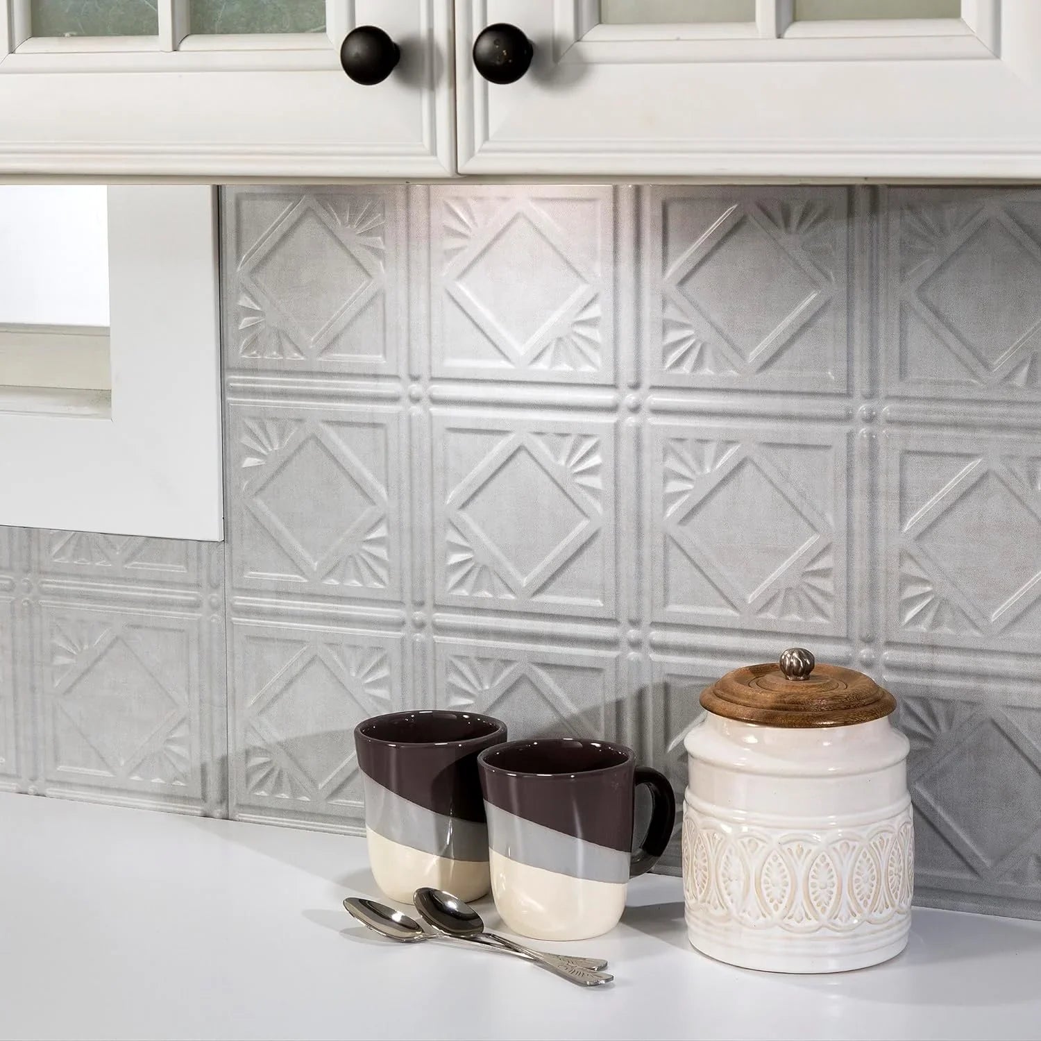 Traditional Style/Pattern 4 Decorative Vinyl Backsplash 15 Sq Ft Kit In Smoked Pewter