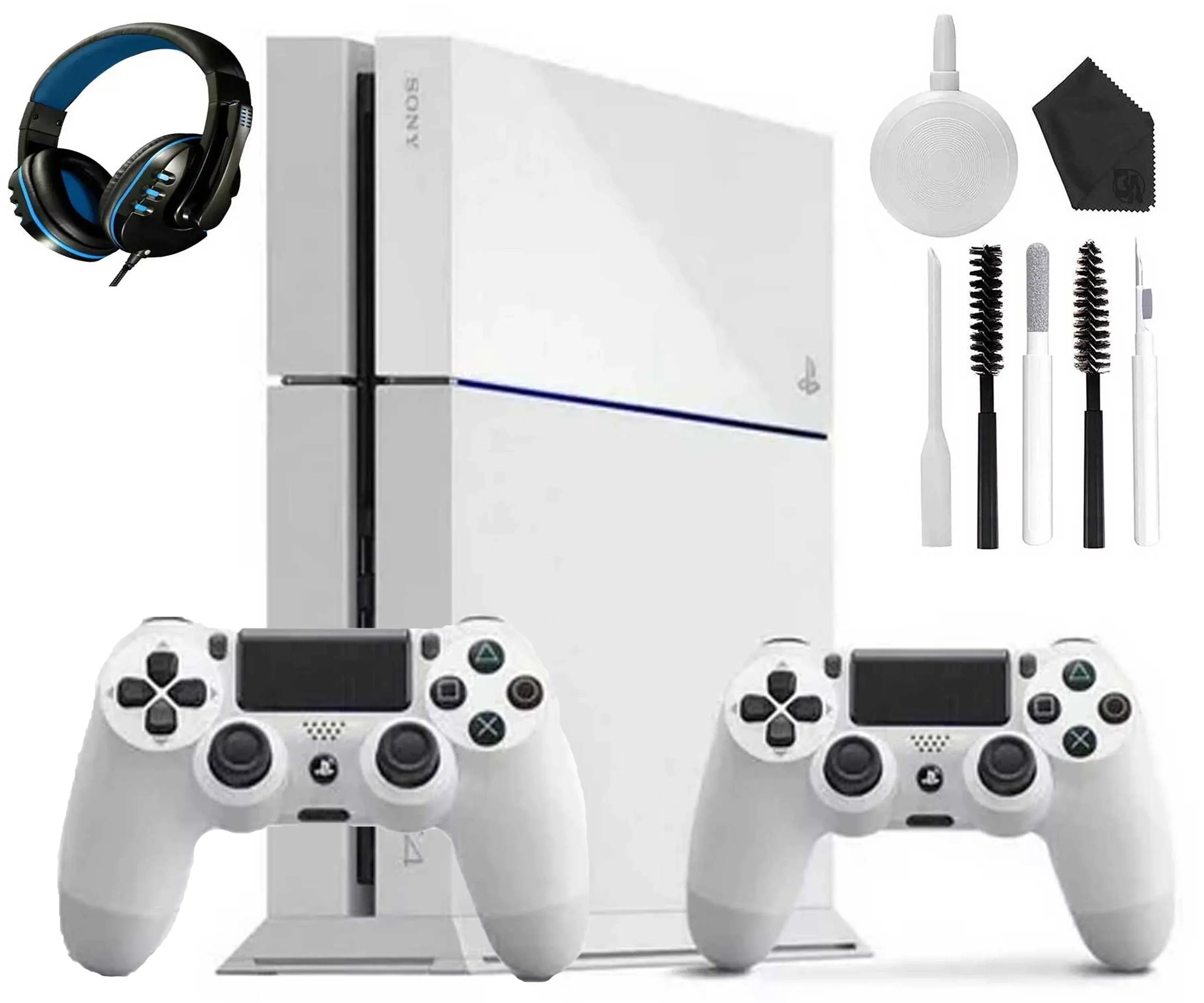 Sony PlayStation 4 500GB Gaming Console White, Headset 2 Controller With Cleaning Kit Like New