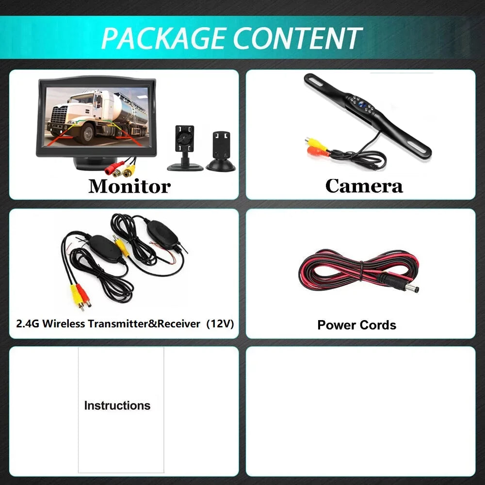 Backup Camera Wireless Car Rear View  Parking System Night Vision + 5" Monitor