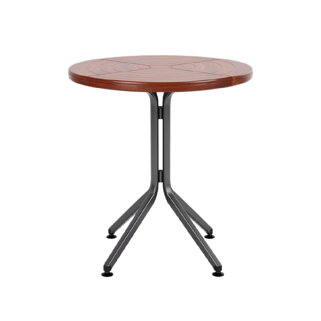 Modern Round Bistro Table with Wooden Top and Metal Base