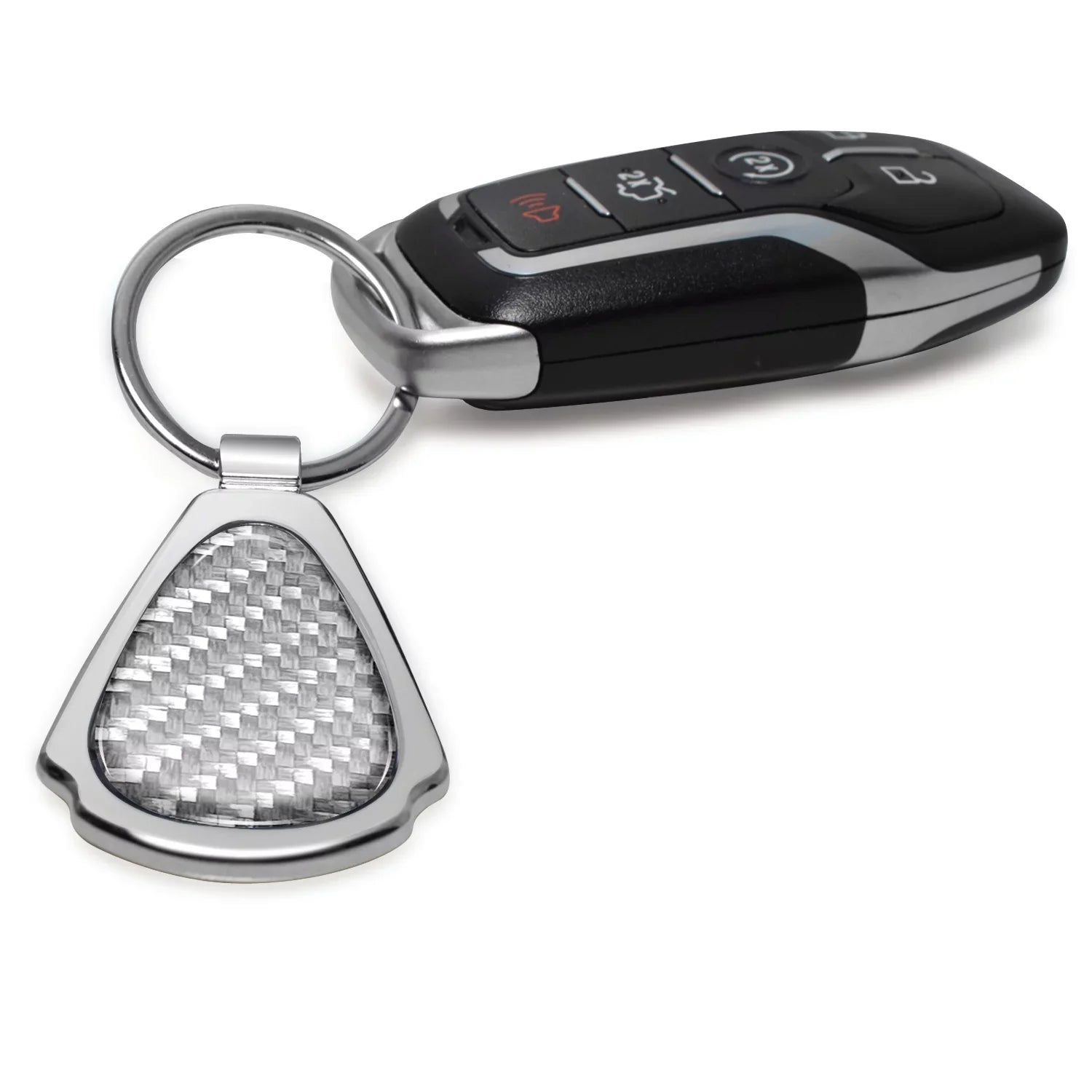 iPick Image for Cadillac XT4 Real Silver Dome Carbon Fiber Chrome Metal Teardrop Key Chain, Official Licensed