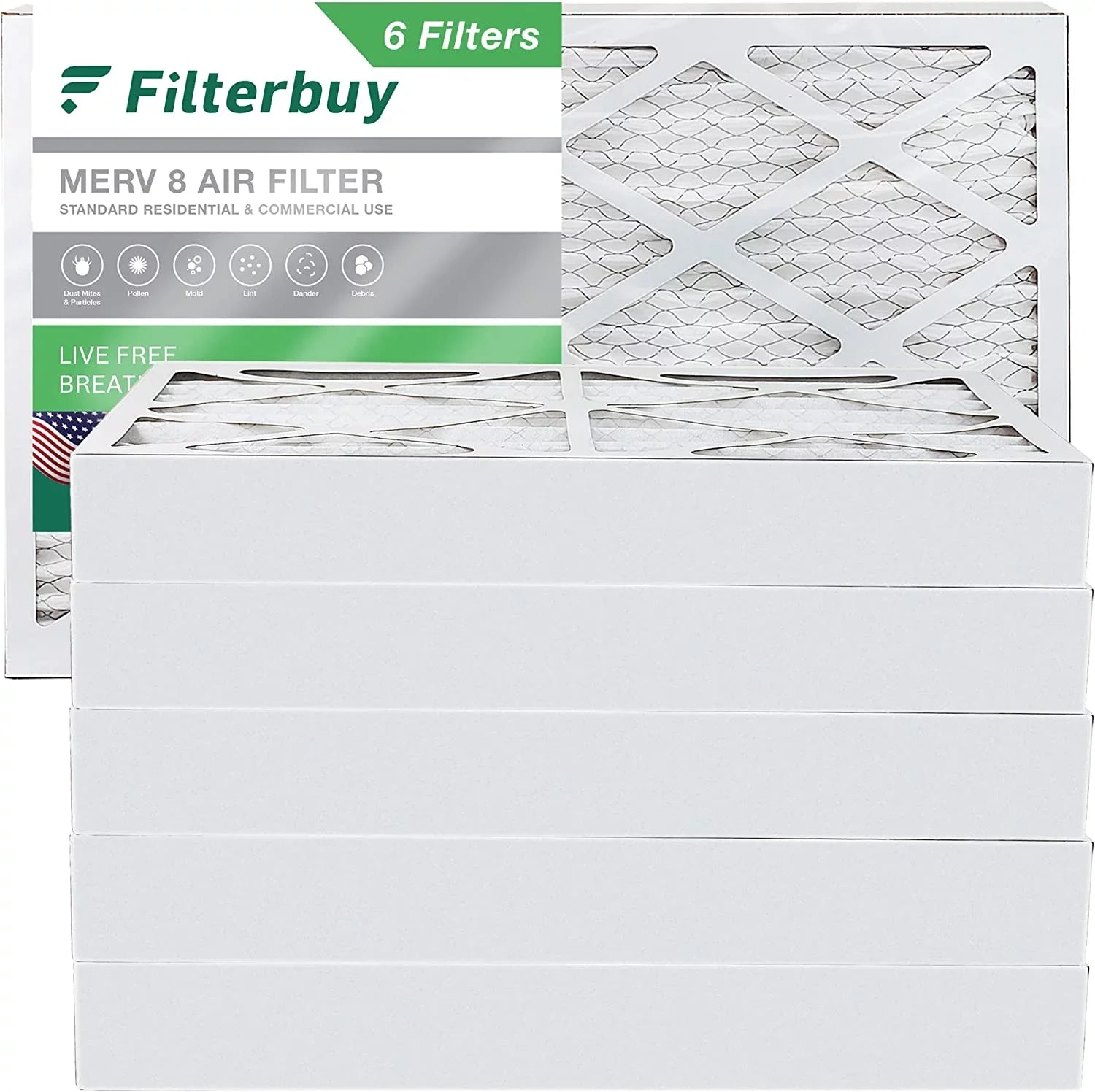 Filterbuy 8x20x4  8 Pleated   Furnace Air Filters (6-Pack)