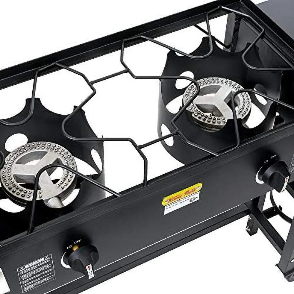 Outdoor Camping Propane Double Burner Stove 2 Folding Cook Cooking Station Stand Picnic  Grill 58,000 , Black