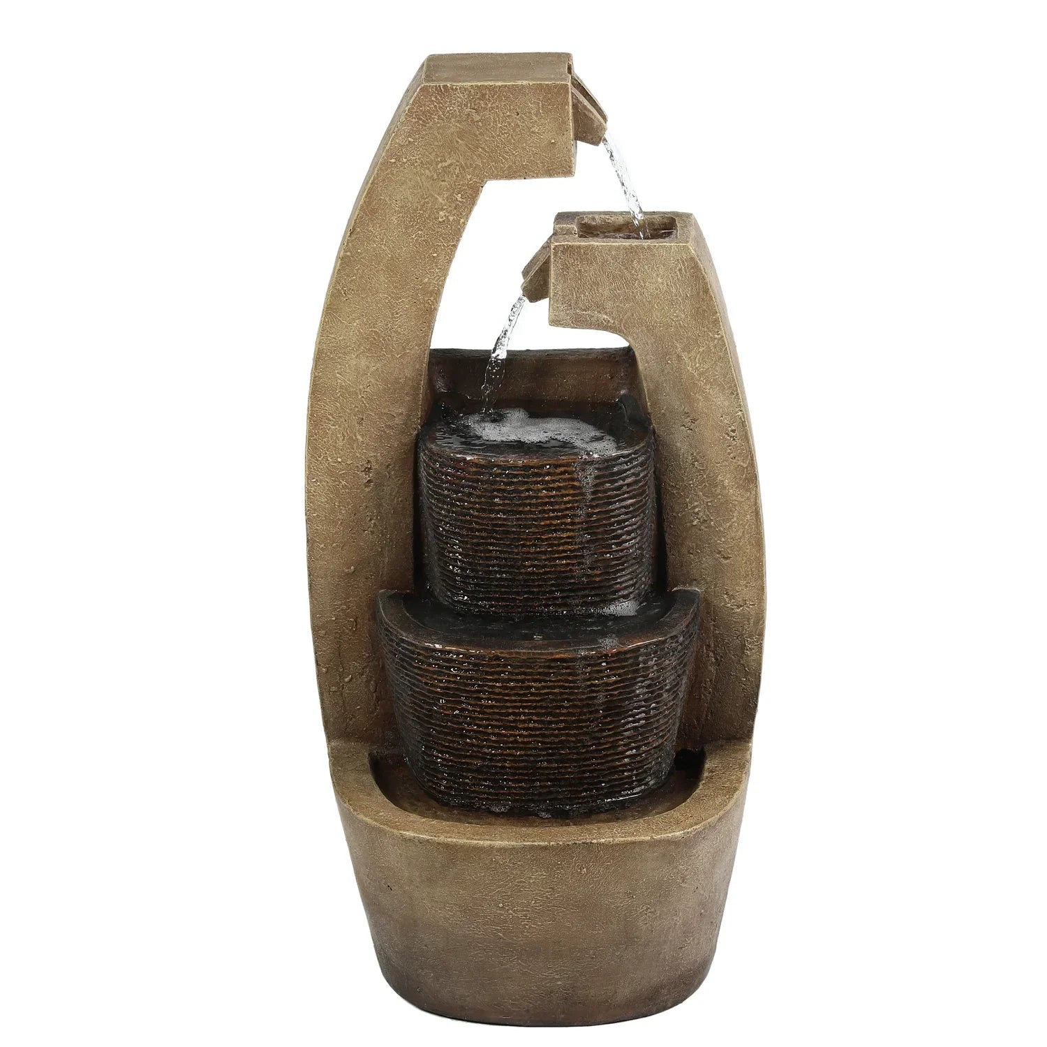 HomeStock Country Cottage Brown Cement Modern Sculpture Outdoor Fountain With Led Light