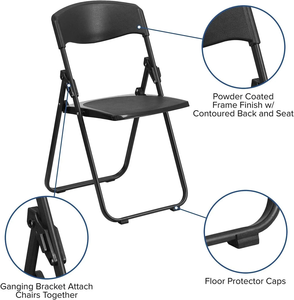 6 Pack  Series 500 Lb. Capacity Heavy Duty Black Plastic Folding Chair With Built-In Ganging Brackets