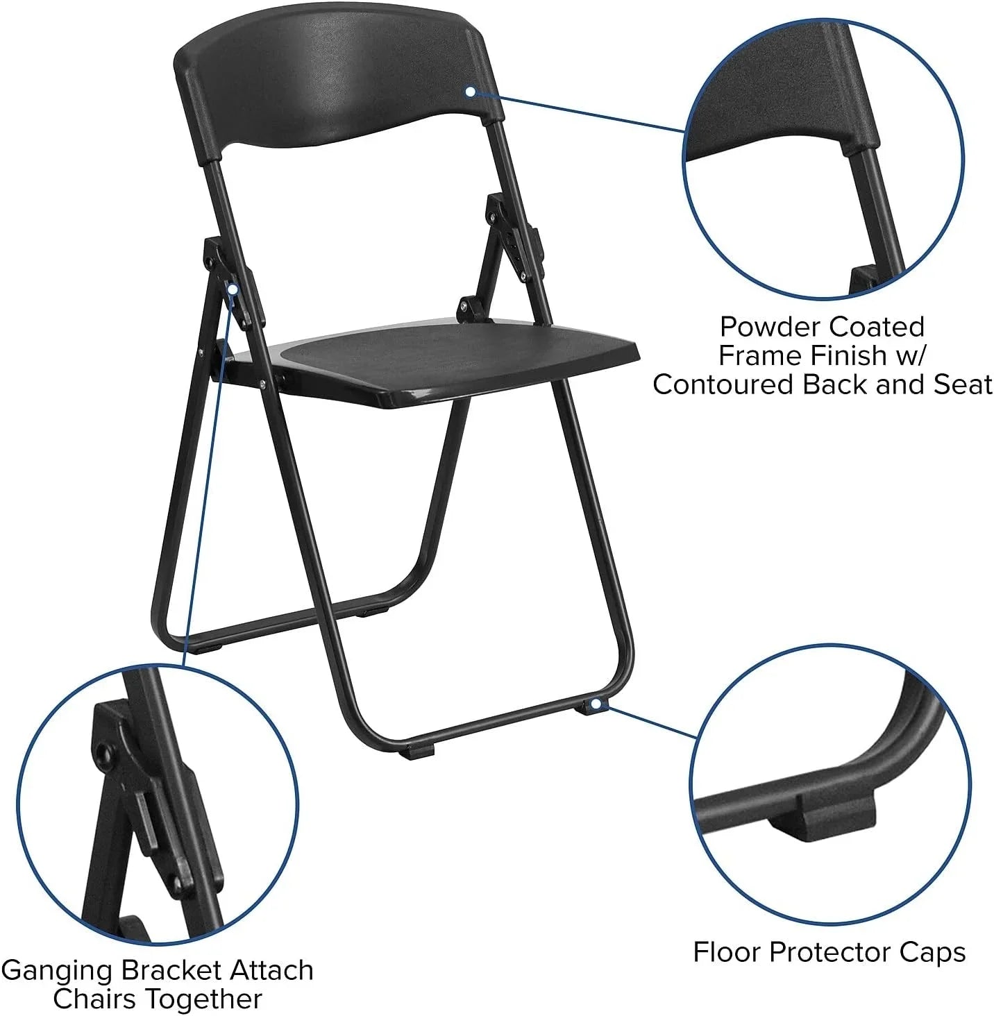 6 Pack  Series 500 Lb. Capacity Heavy Duty Black Plastic Folding Chair With Built-In Ganging Brackets