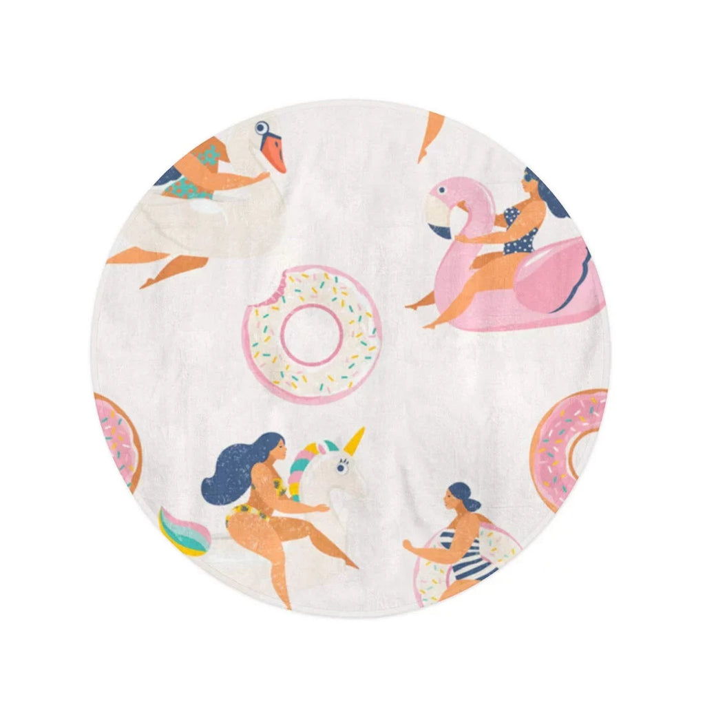 60 inch Round Beach Towel Blanket Flamingo Unicorn Swan and Sweet Donut Inflatable Swimming Pool Travel Circle Circular Towels Mat Tapestry Beach Throw