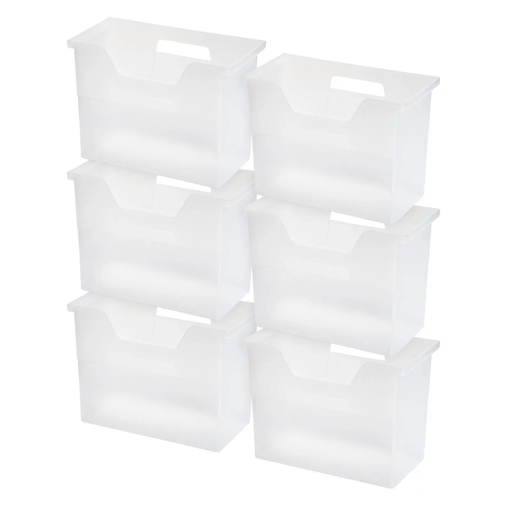 Medium Portable Desktop File Box with Open Lid, 6 Pack, Side Handles, Hanging File Folders, Tabs & Inserts, Letter Size, Magazines, Newspapers, Mail, Books, Notebooks, Clear