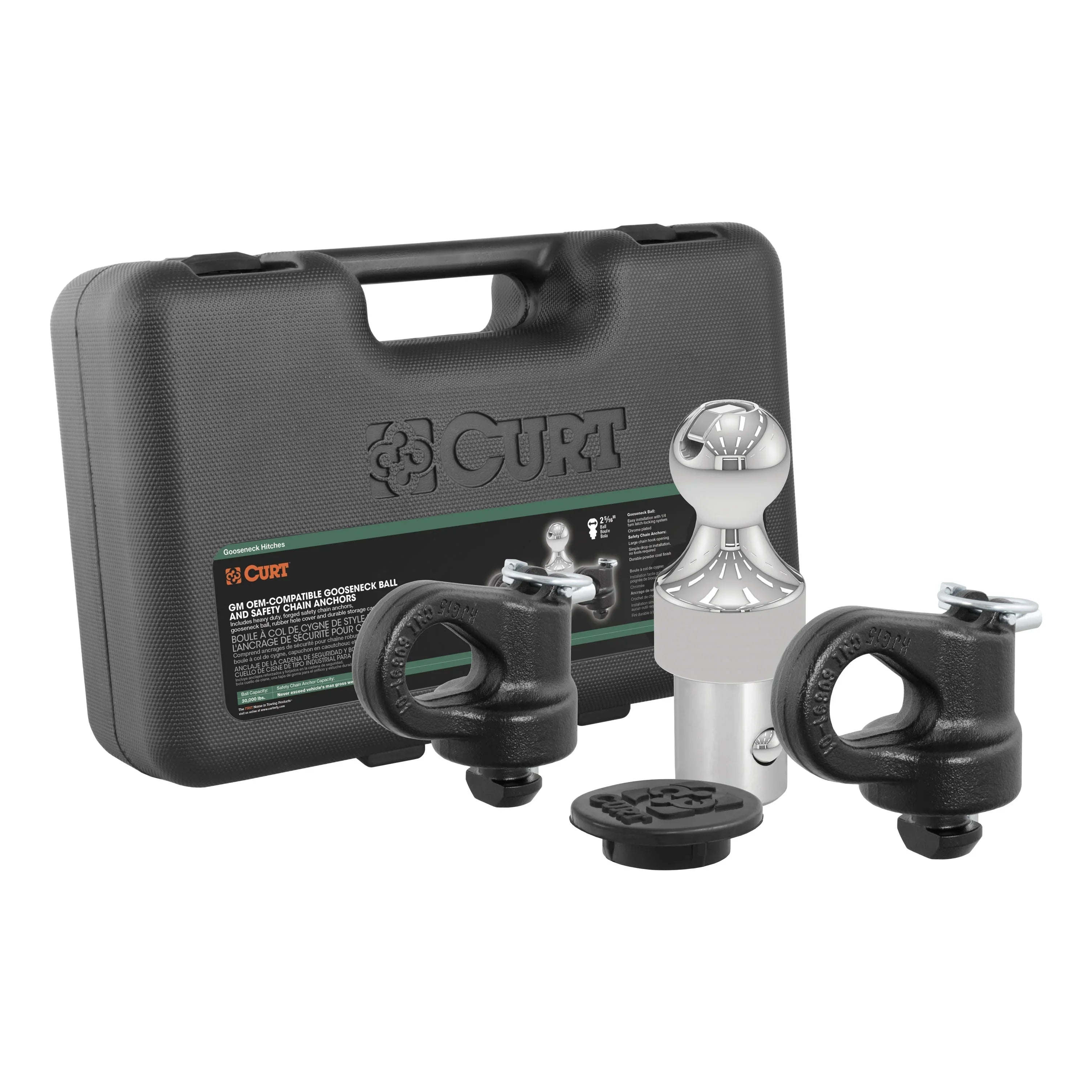 Mfg 60692 -Compatible Gooseneck Ball & Safety Chain Anchor Kit for  - Fits  pickup trucks with factory tow packages | Includes storage case and rubber hole cover