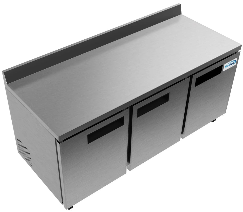 KoolMore 72 in. Three-Door Worktop Refrigerator with 3.5 in. Backsplash – 16.9 Cu. ft.