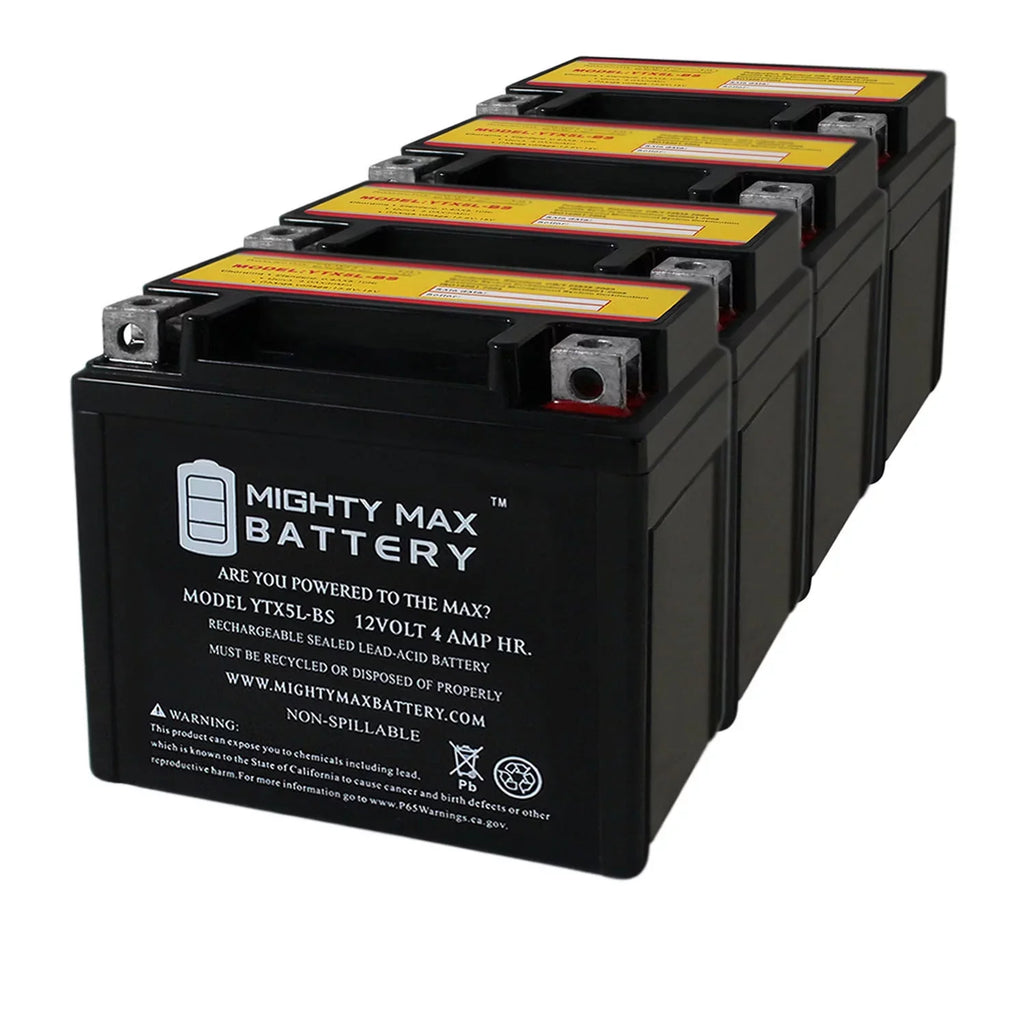 YTX5L- 12V 4AH Battery Replaces Kymco Super 9 - 50 2000 - 4 Pack