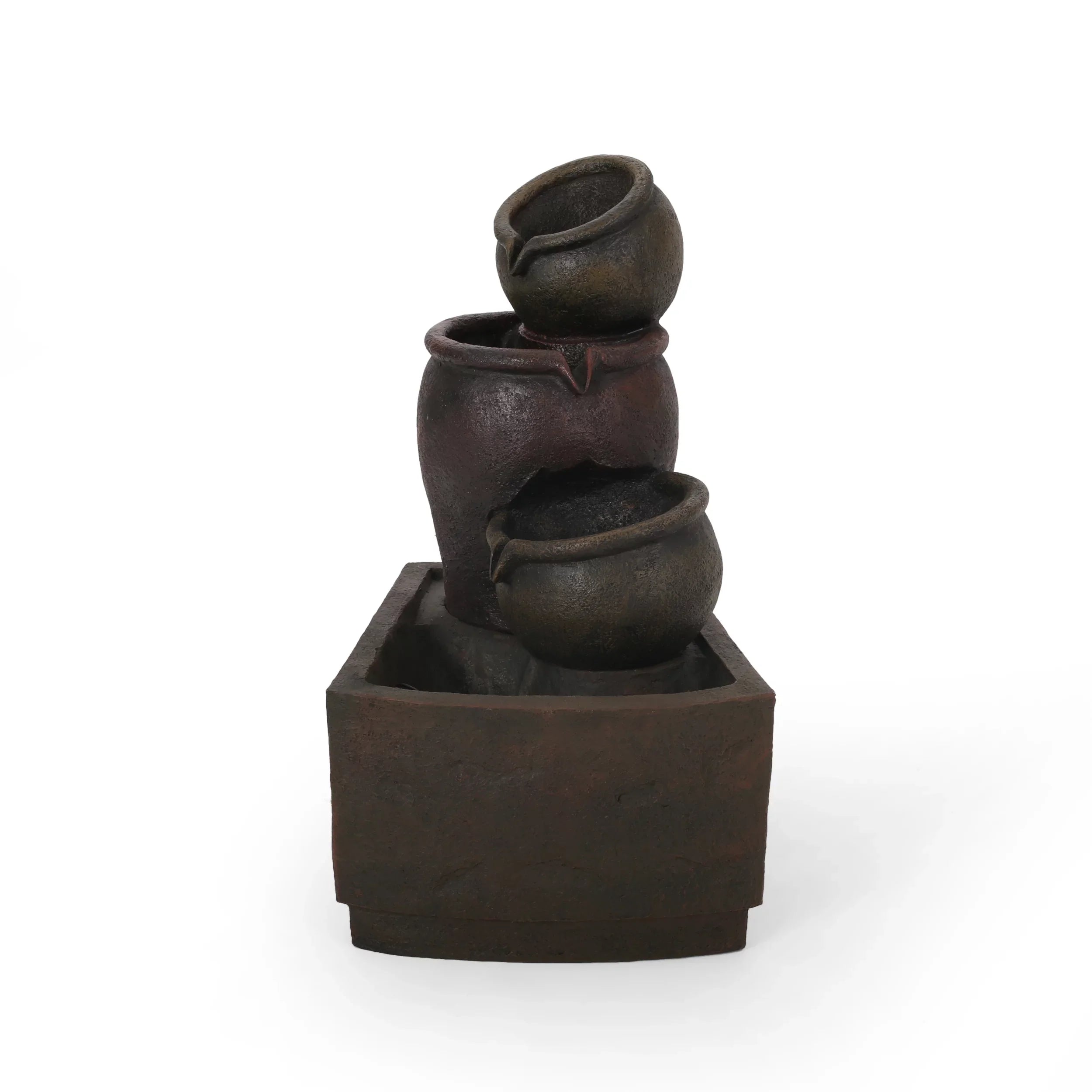 Studio Morrigan Outdoor 3 Tier Jar Fountain, Rustic Multibrown