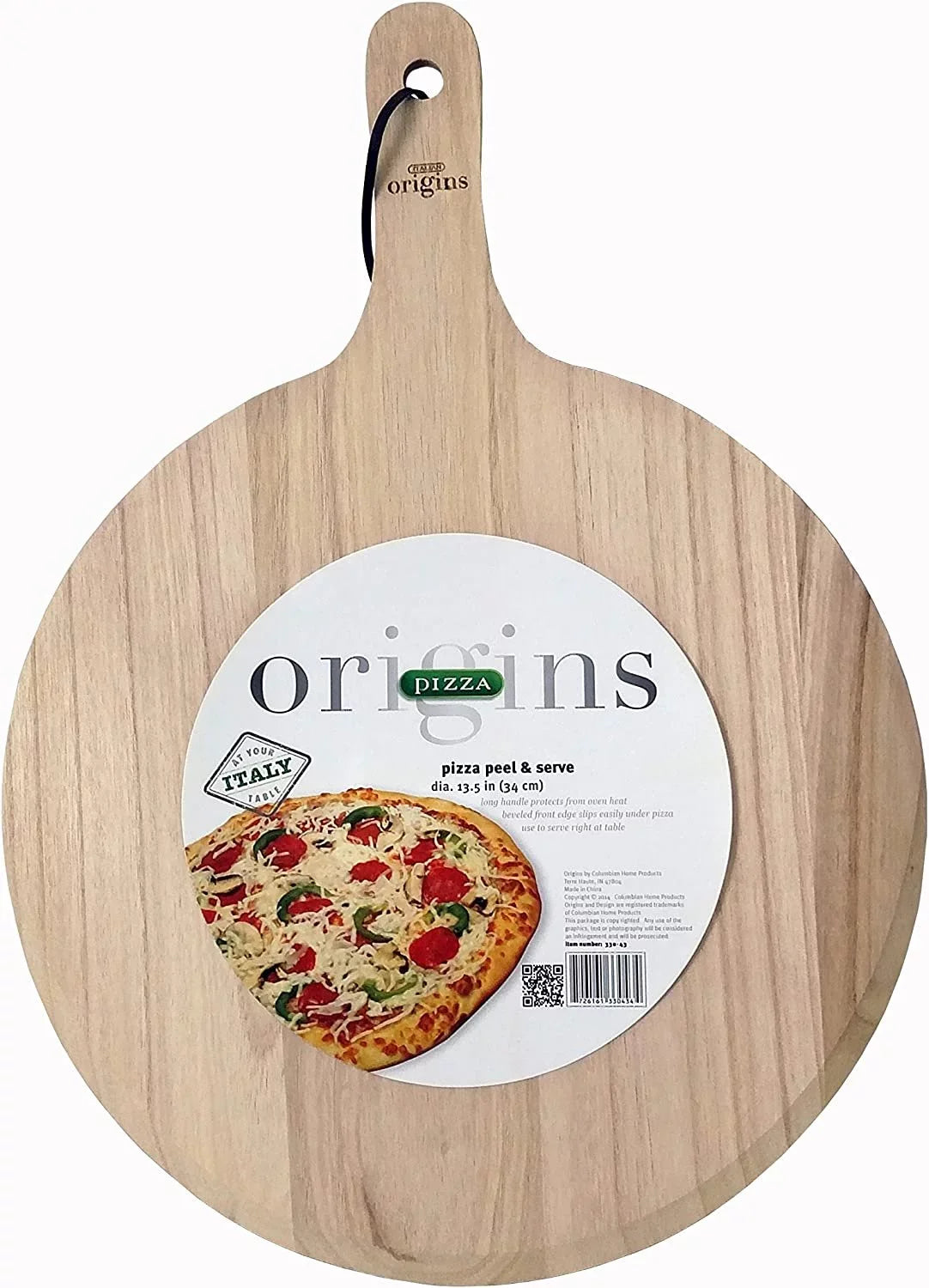 Italian Origins Round Pizza Peel, Wood, 13 by 21-Inch