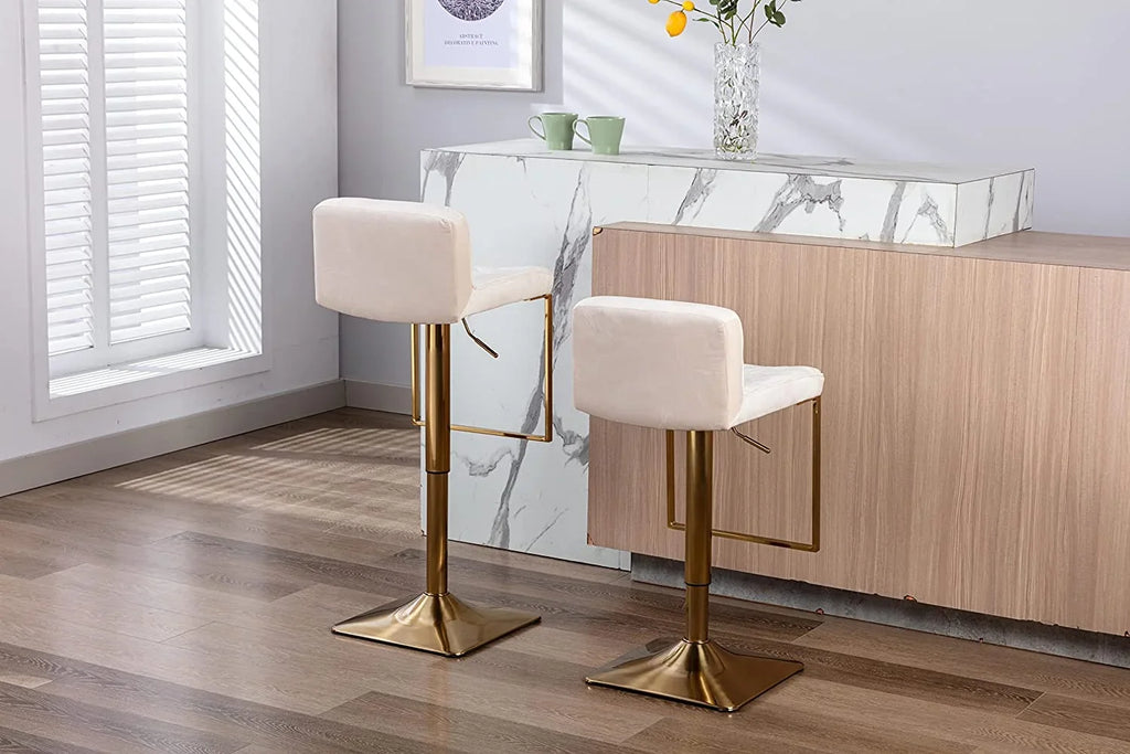 Velvet  Stools  Modern Swivel Counter Height Barstools  Height Adjustable Kitchen Stools for Island  Chairs Island Stools Chair Gold sillas para barra de cocina (Ivory  Set of