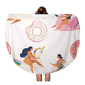 60 inch Round Beach Towel Blanket Flamingo Unicorn Swan and Sweet Donut Inflatable Swimming Pool Travel Circle Circular Towels Mat Tapestry Beach Throw