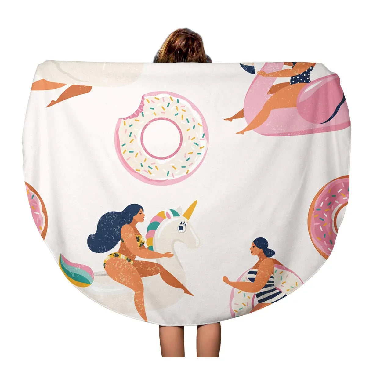60 inch Round Beach Towel Blanket Flamingo Unicorn Swan and Sweet Donut Inflatable Swimming Pool Travel Circle Circular Towels Mat Tapestry Beach Throw