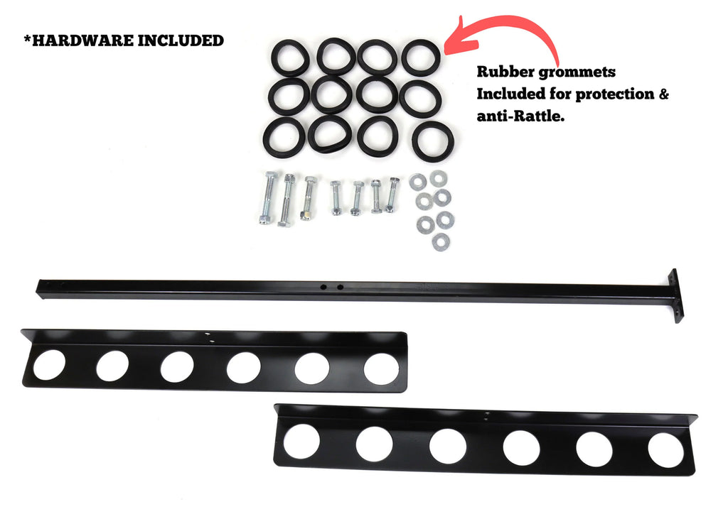 Red Hound Auto Premium Trailer Hand Tool Rack for Flat Bed Open Trailers Heavy Duty Steel Holder Black Powder Coated with Rubber Grommets and Mounting Hardware
