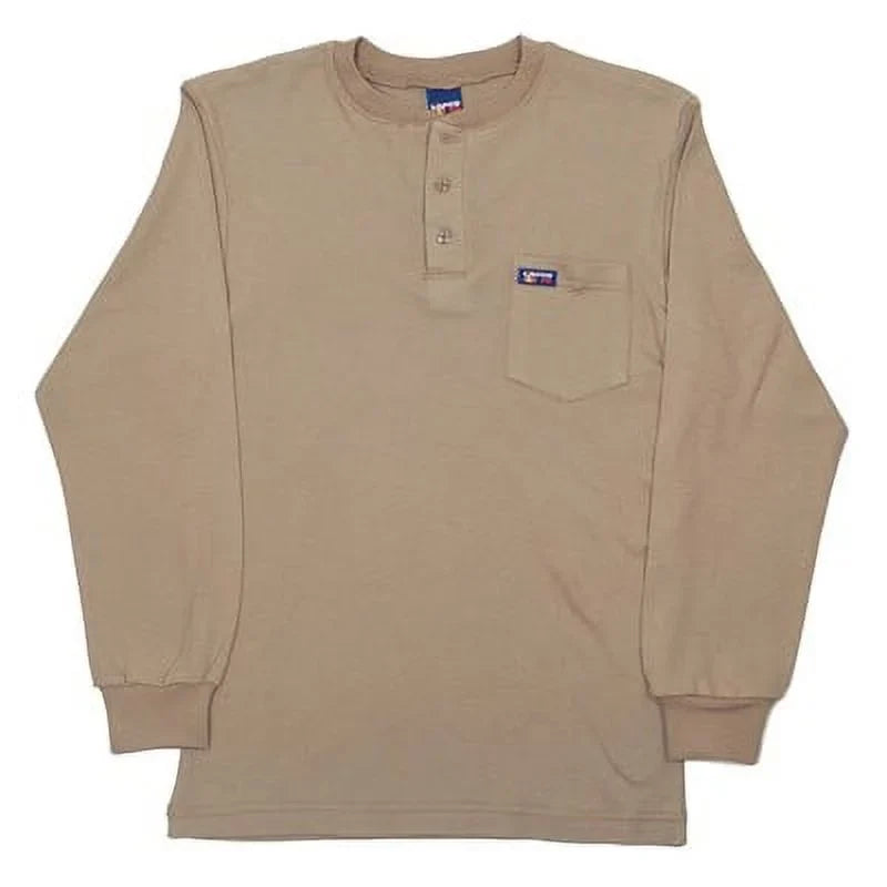 Lapco  8.9 Cal Flame-Resistant Long Sleeve Henley  Shirt, Khaki, Small (1 Unit)