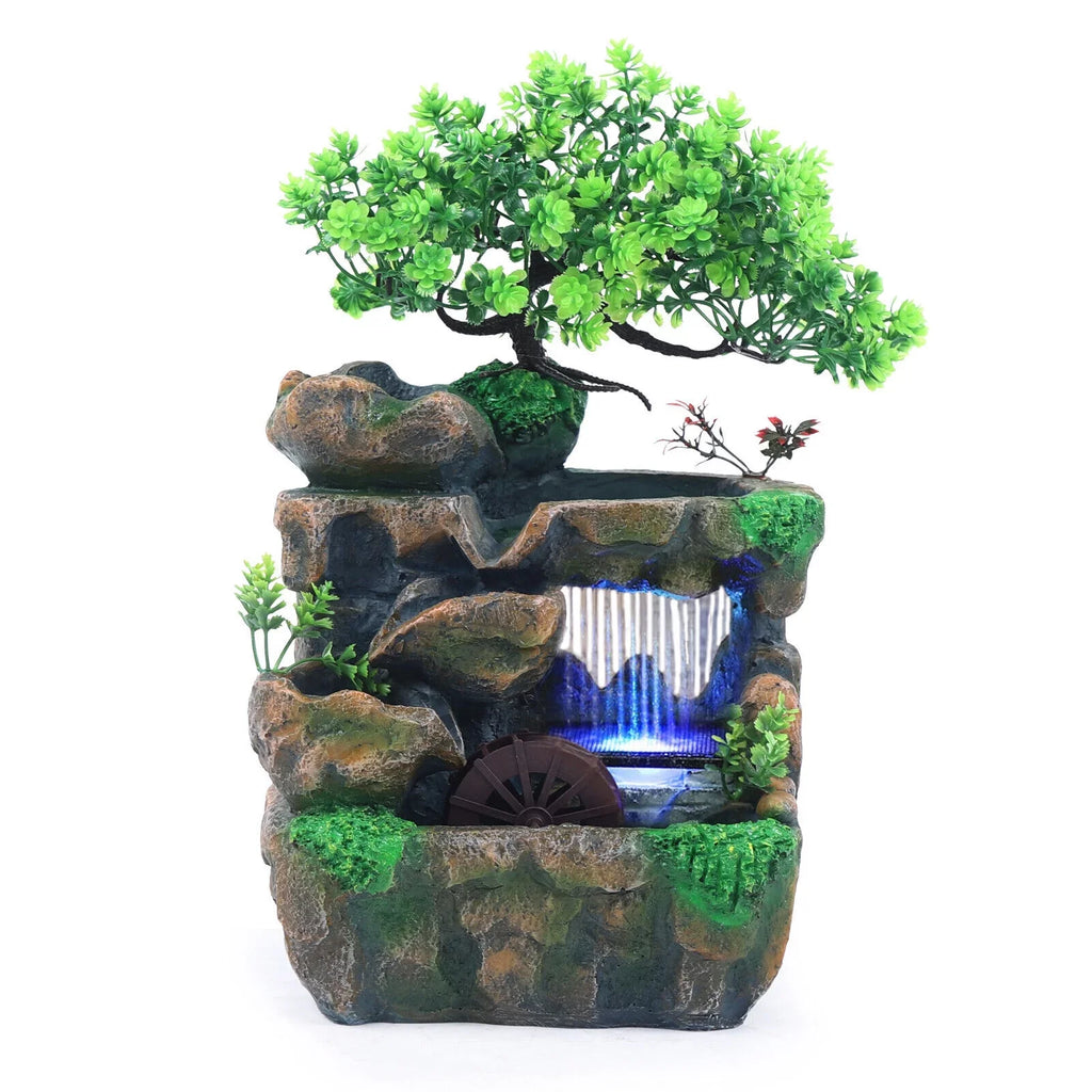 Indoor Water Fountain Tabletop Waterfall Feng Shui Zen Table Decor with  Light