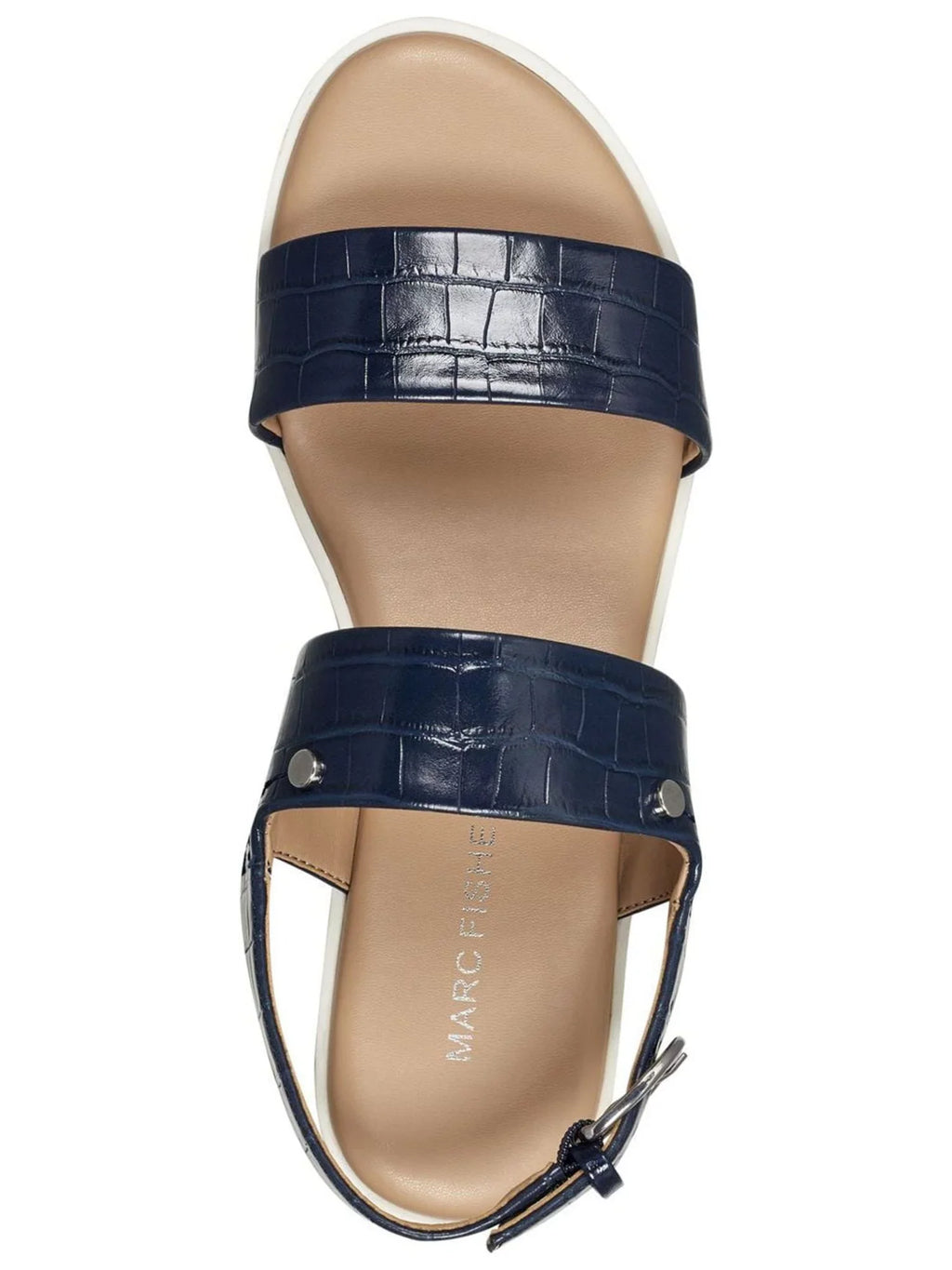 Womens Blue Mixed Media Demi 1" Platform Gordy Almond Toe Wedge Buckle Sandals Shoes 8.5 M