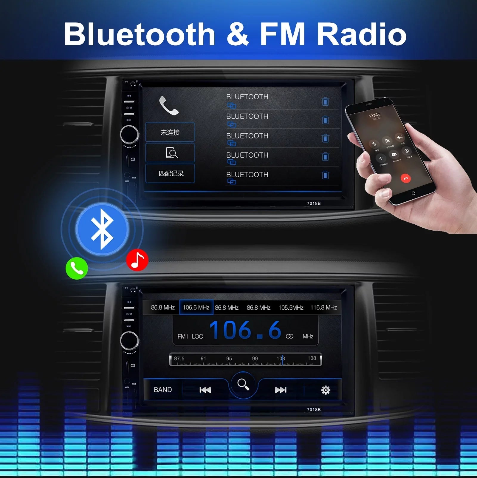 7" Car Stereo Double Din Bluetooth Car Radio Touch Screen Car Radio Audio Receiver  Radio with Backup Camera - Support Mirror Link///, Hands Free Calling
