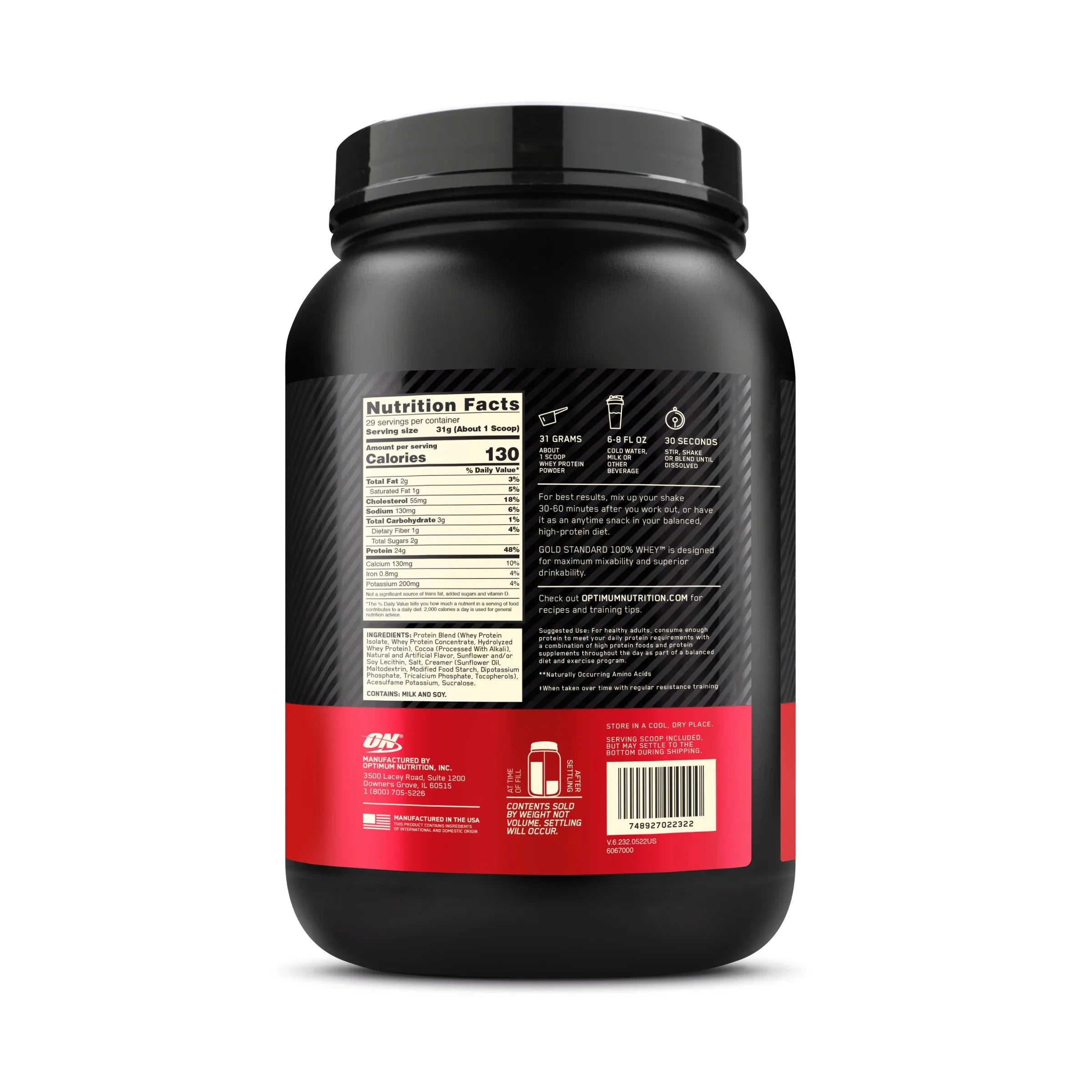 Optimum Nutrition, Gold Standard 100% Whey Protein Powder, 24 g Protein, Chocolate Malt, 2 lb, 29 Servings