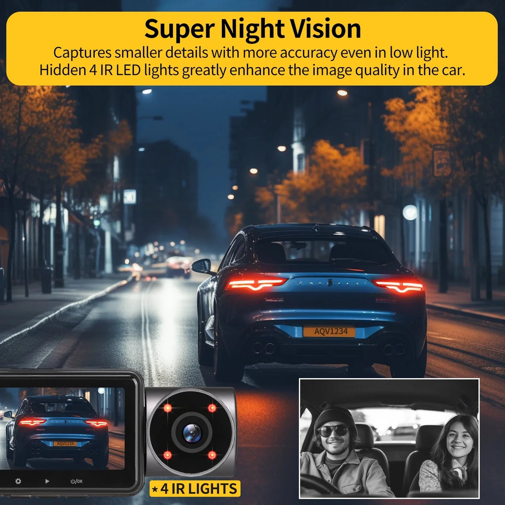 ZD60 DashCam 2K +1080P+1080P Front Rear and Inside 3 Channel Car Camera with Infrared Night Vision, Parking Monitoring, Reverse Camera, G-Sensor, Loop Recording, ,up to128GB